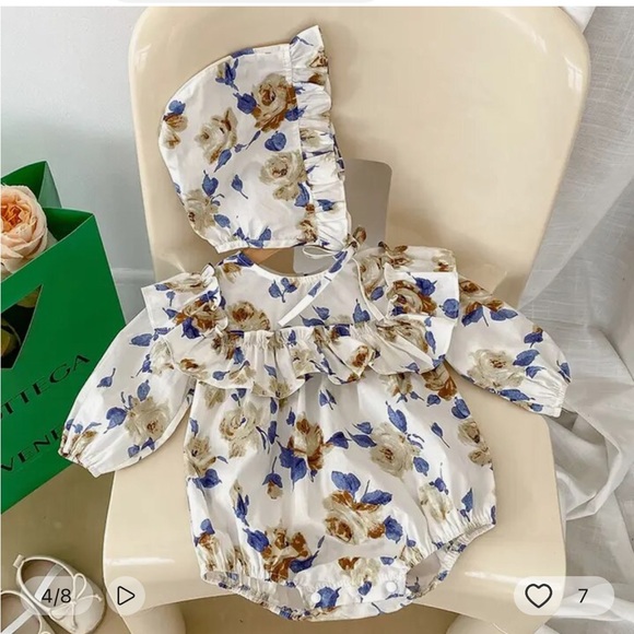 Blue brown floral onesie 3-6M SOLD ON MERC - Picture 1 of 4